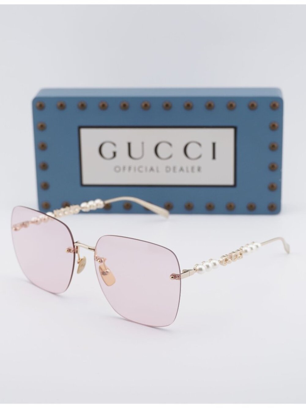 Gucci GG1923SA 004 Square Sunglasses - Gold with White Pearl/Pink